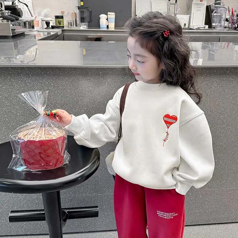 【80-150】韓国系 ハート柄 刺繍 着せやすい キッズ 子供 服 トドラー 女の子 春秋 トレーナー スウェット トップス