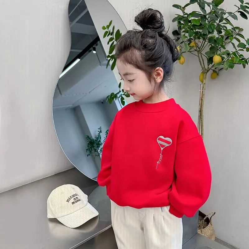 【80-150】韓国系 ハート柄 刺繍 着せやすい キッズ 子供 服 トドラー 女の子 春秋 トレーナー スウェット トップス