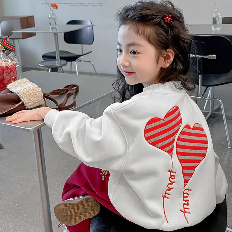 【80-150】韓国系 ハート柄 刺繍 着せやすい キッズ 子供 服 トドラー 女の子 春秋 トレーナー スウェット トップス