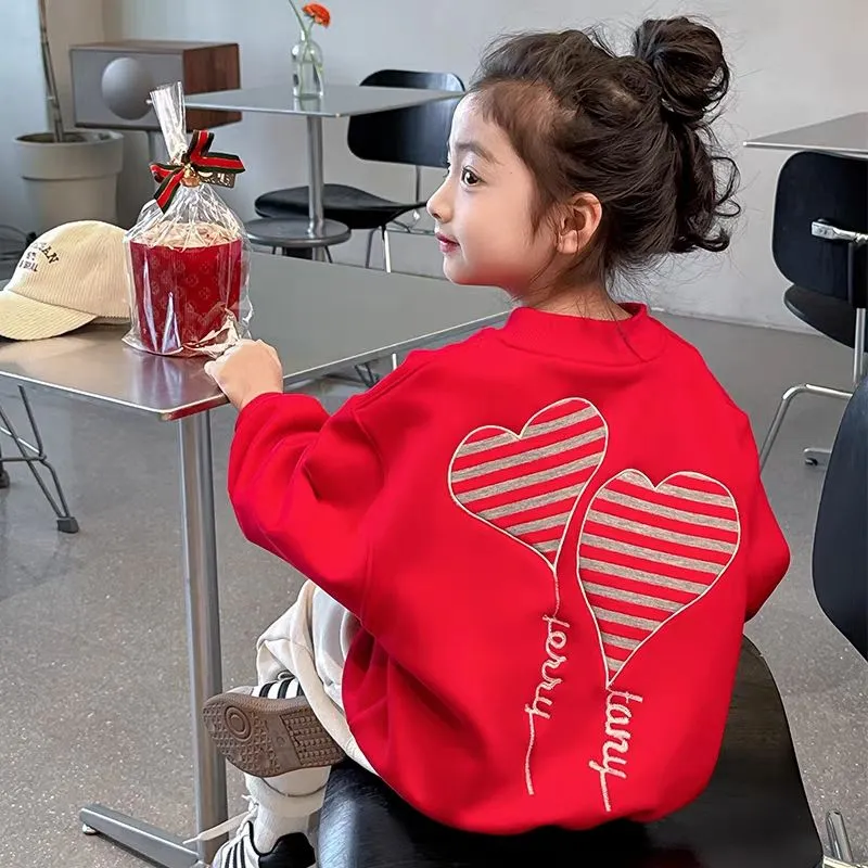 【80-150】韓国系 ハート柄 刺繍 着せやすい キッズ 子供 服 トドラー 女の子 春秋 トレーナー スウェット トップス