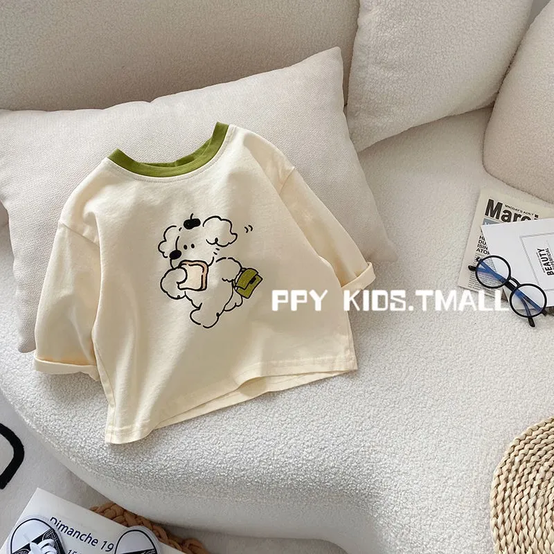 【80-130cm】2色選べる 韓国 シンプル 清新 可愛い カートゥーン 子供服 男の子 女の子 Ｔシャッツ トップス