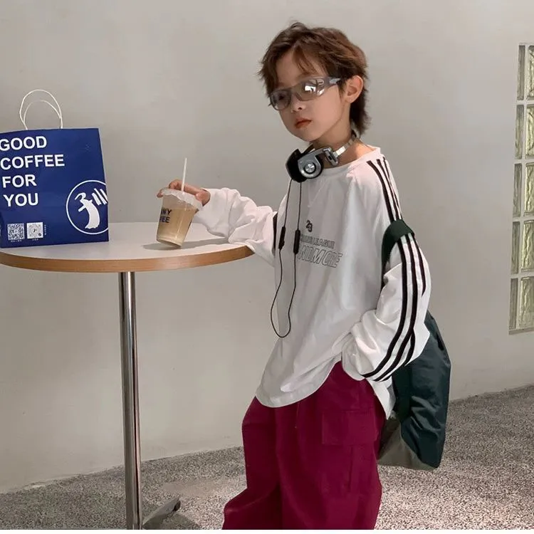 【80-150cm】3色選べる 韓国系 ファッション アルファベット ボーダー 子供服 男の子 パーカー トップス
