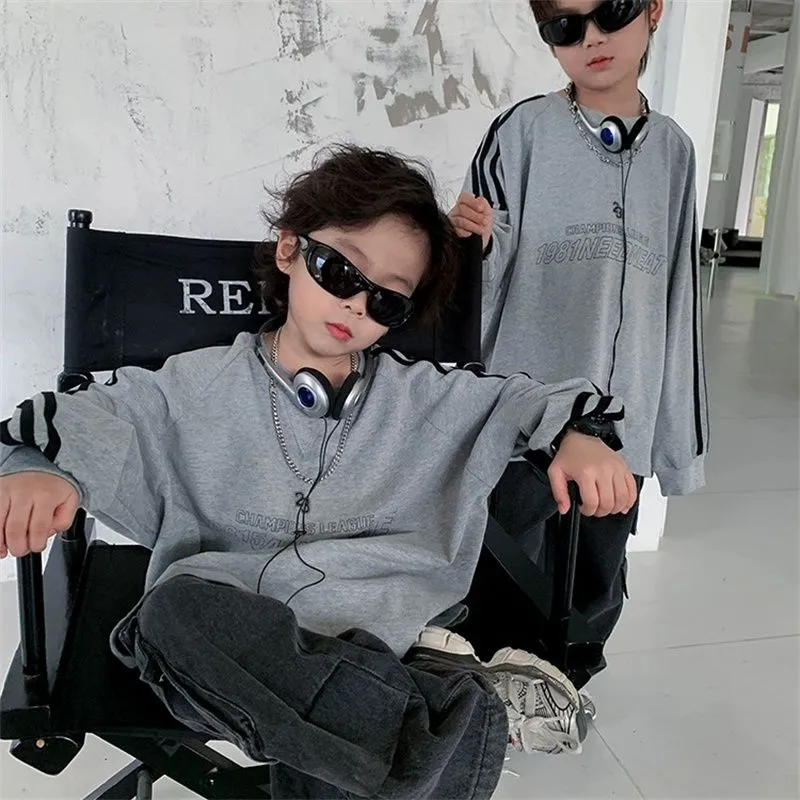 【80-150cm】3色選べる 韓国系 ファッション アルファベット ボーダー 子供服 男の子 パーカー トップス