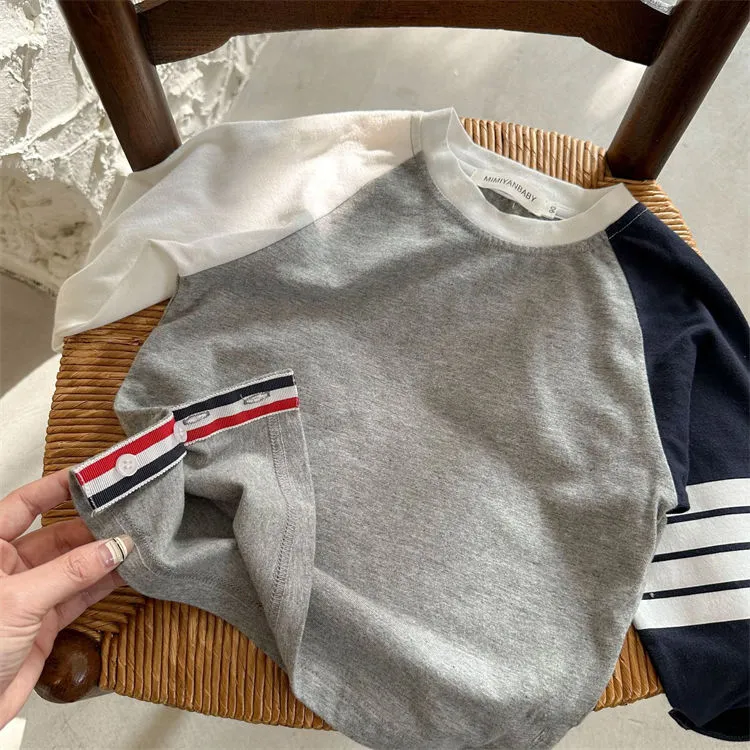 【80-140】大好評  ラウンドネック  配色 ファッション レトロ セレブ気質 安くてかわいい Tシャツ