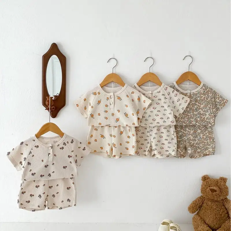 【73-120】夏新作 BABY 通気性 かわいいフルーツワッフルセットアップ