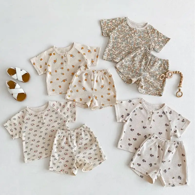 【73-120】夏新作 BABY 通気性 かわいいフルーツワッフルセットアップ