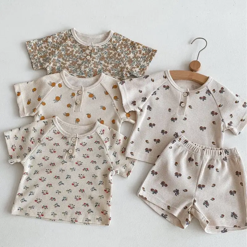 【73-120】夏新作 BABY 通気性 かわいいフルーツワッフルセットアップ