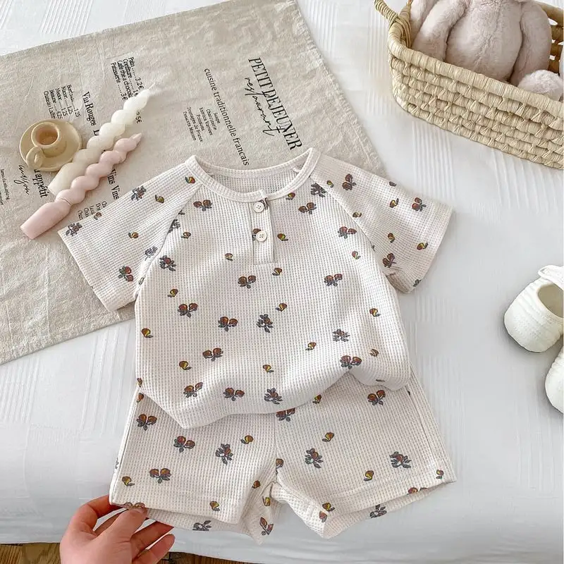 【73-120】夏新作 BABY 通気性 かわいいフルーツワッフルセットアップ