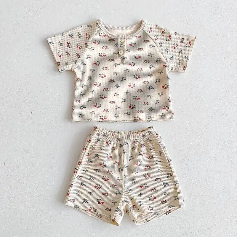 【73-120】夏新作 BABY 通気性 かわいいフルーツワッフルセットアップ