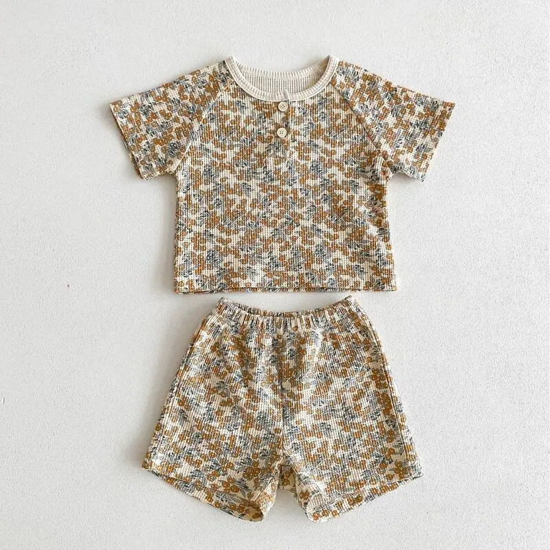 【73-120】夏新作 BABY 通気性 かわいいフルーツワッフルセットアップ