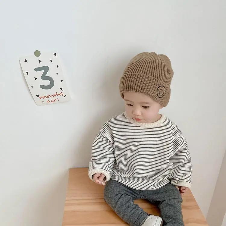 【80-120cm】上品な可愛さ 韓国 子供 カジュアル ファッション 男の子 キュート ストライプ柄 パーカー