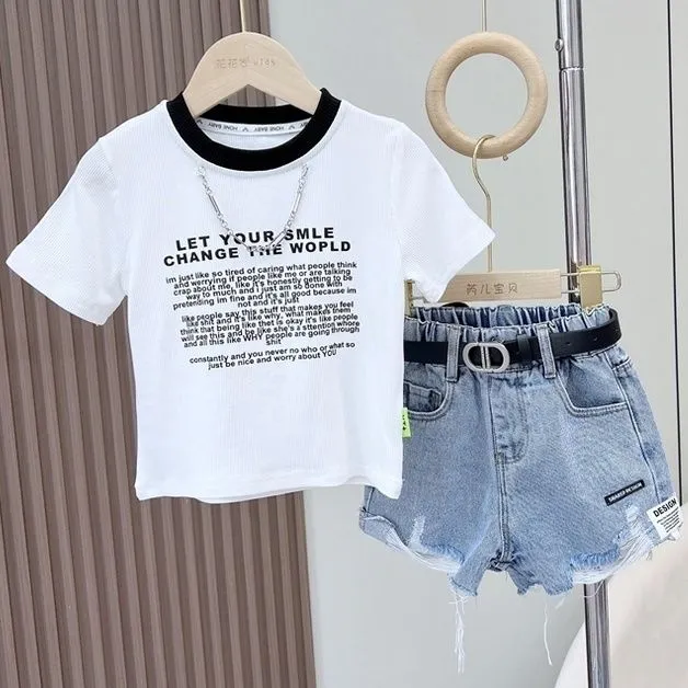【100-160】合わせやすい デニム 無地 ダメージ加工 夏 子供服 キッズ ジュニア 女の子 ボトムス ショートパンツ
