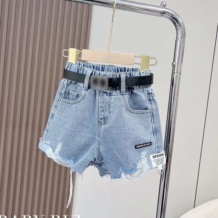 【100-160】合わせやすい デニム 無地 ダメージ加工 夏 子供服 キッズ ジュニア 女の子 ボトムス ショートパンツ