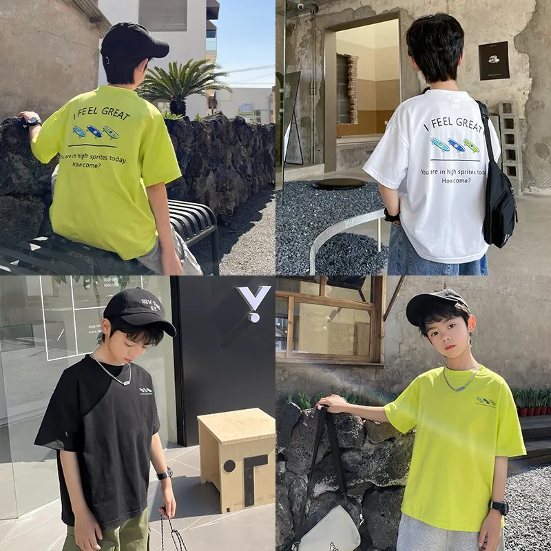 【110-160】アルファベット ファッション 夏 男の子 ジュニア キッズ トップス 子供服 半袖 Tシャツ