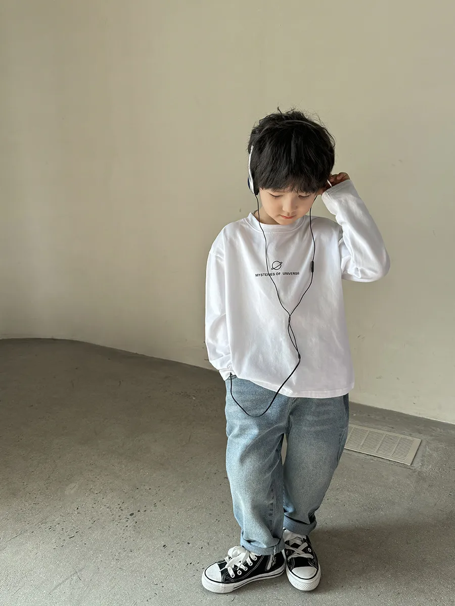 【110-170】韓国子供服　秋や春には一枚で プリント 長袖tシャツ