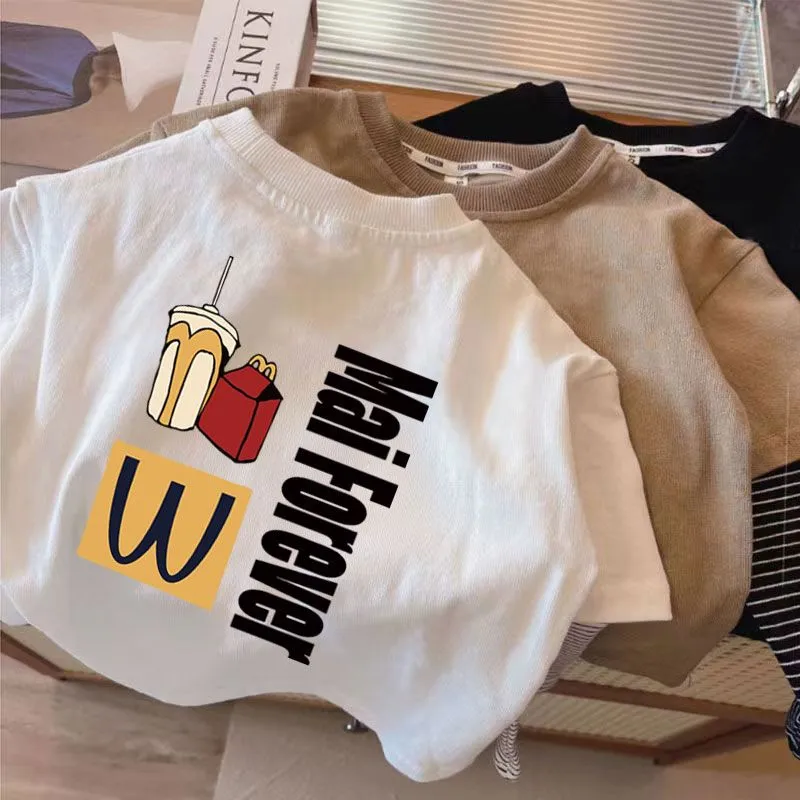 【80-140】春夏物新作 かわいい 普段着 男の子 プリント 袖切り替え 長袖Tシャツ