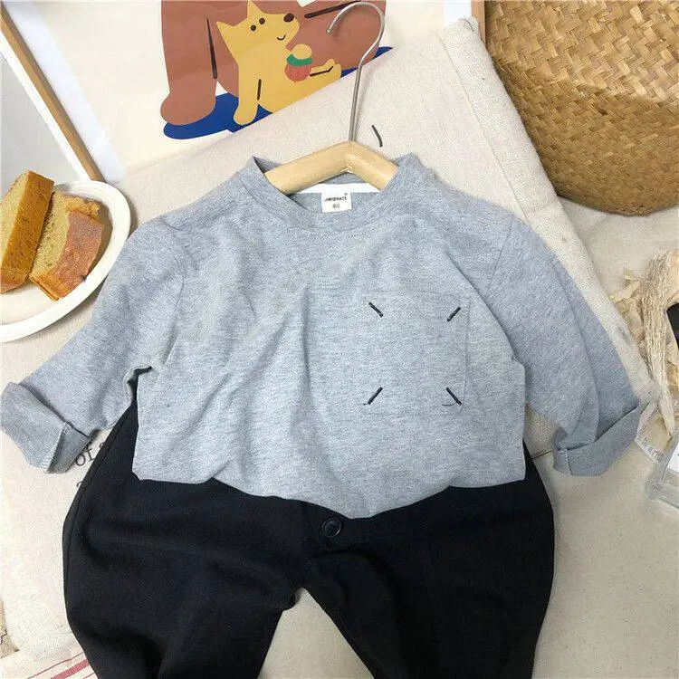 【80-140】 三色選べ シンプル コットン 肌触りいい ラウンドネック 長袖 無地 Tシャツ