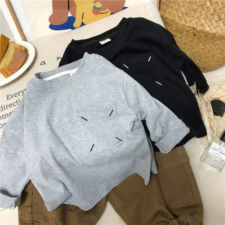 【80-140】 三色選べ シンプル コットン 肌触りいい ラウンドネック 長袖 無地 Tシャツ