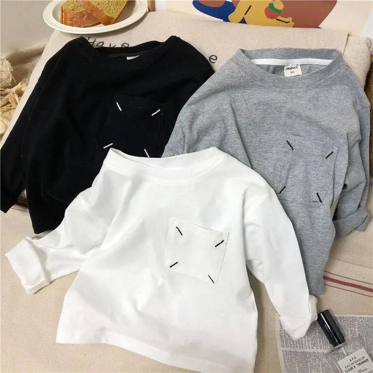 【80-140】 三色選べ シンプル コットン 肌触りいい ラウンドネック 長袖 無地 Tシャツ