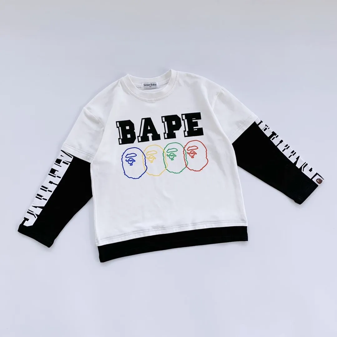 【100-160】大人気 カッコイイ 合わせやすい フェイクレイヤード 長袖 Tシャツ