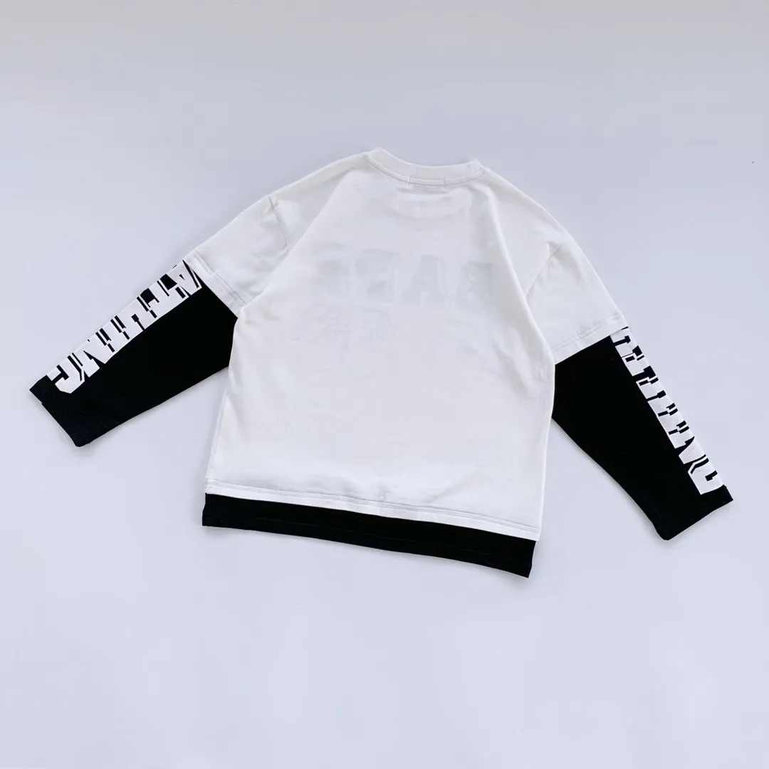 【100-160】大人気 カッコイイ 合わせやすい フェイクレイヤード 長袖 Tシャツ