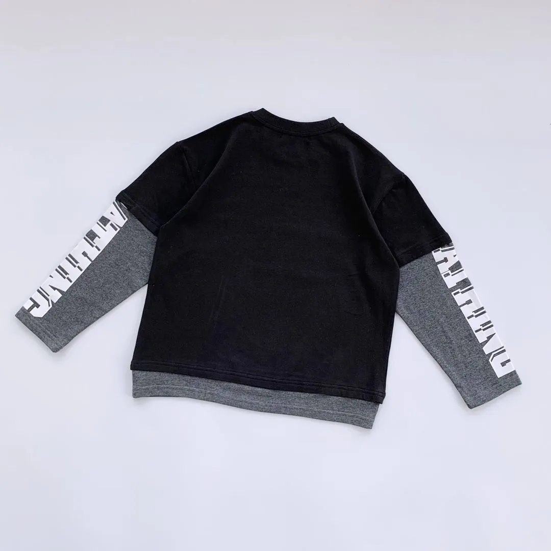 【100-160】大人気 カッコイイ 合わせやすい フェイクレイヤード 長袖 Tシャツ
