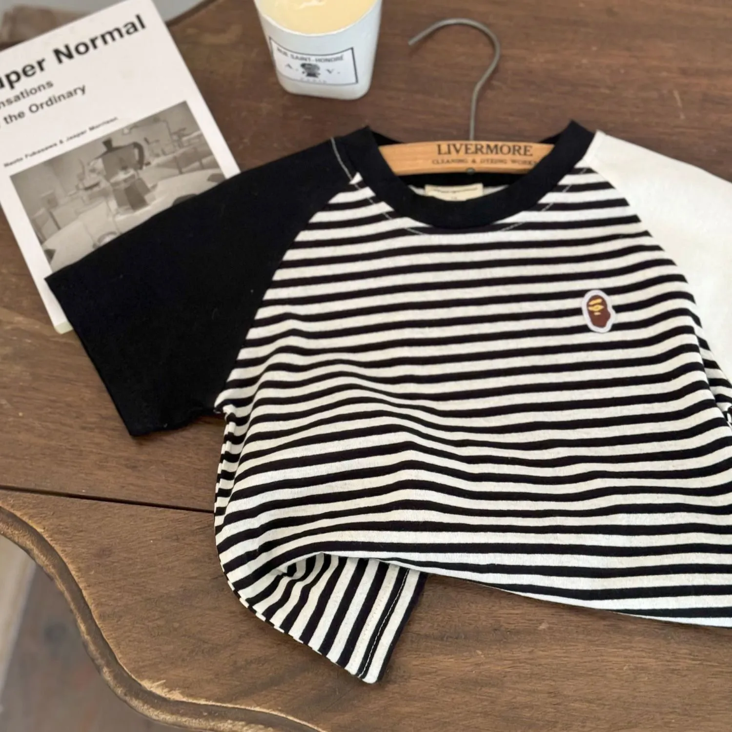 【80-150】大人気 シンプル 着心地良い ボーダー バイカラー 半袖 Tシャツ