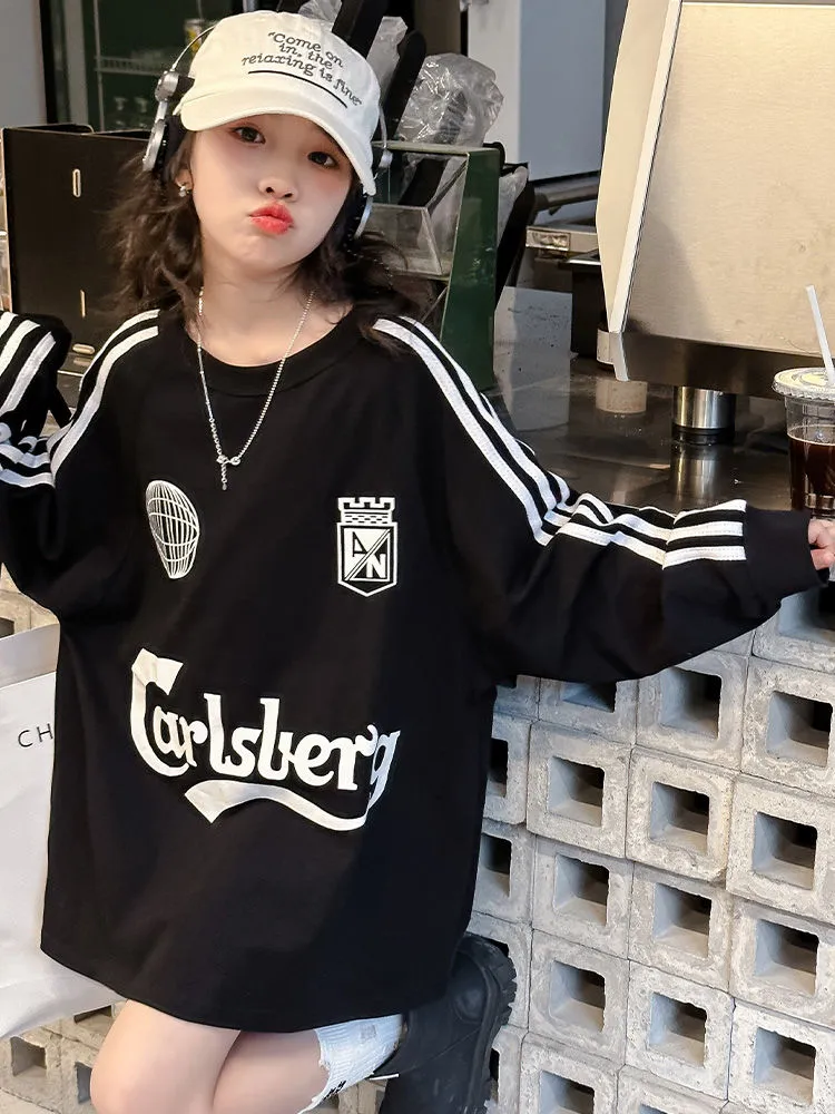 【130-170】ストリート 韓流  ファッション 目立つ 売れ筋  合わせやすい 個性派 女の子 長袖 Ｔシャツ