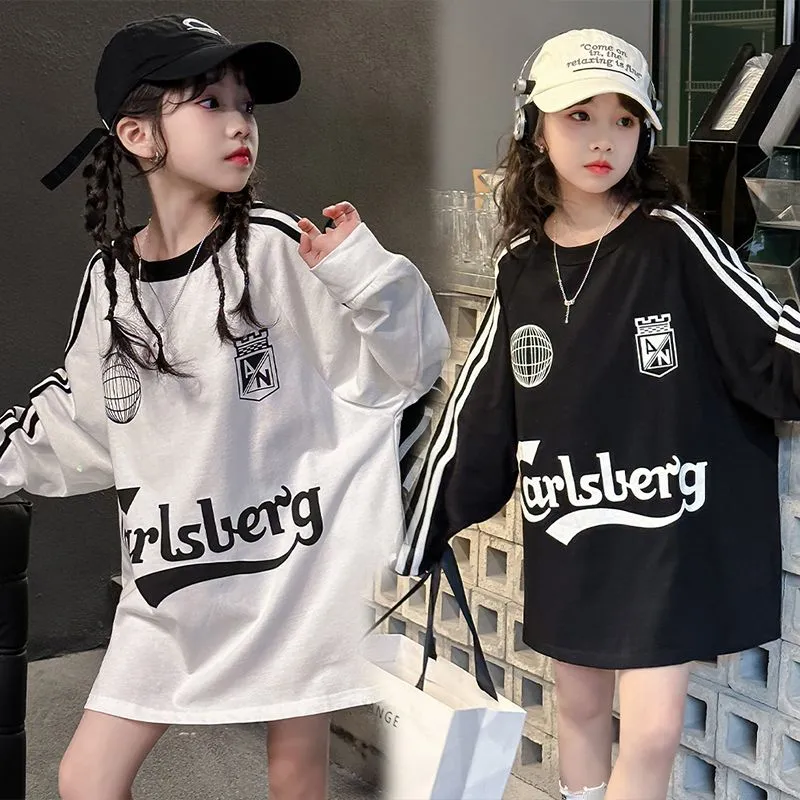 【130-170】ストリート 韓流  ファッション 目立つ 売れ筋  合わせやすい 個性派 女の子 長袖 Ｔシャツ