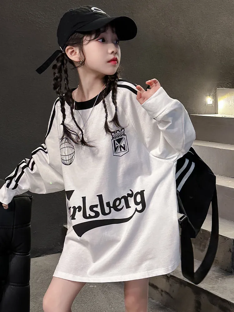 【130-170】ストリート 韓流  ファッション 目立つ 売れ筋  合わせやすい 個性派 女の子 長袖 Ｔシャツ