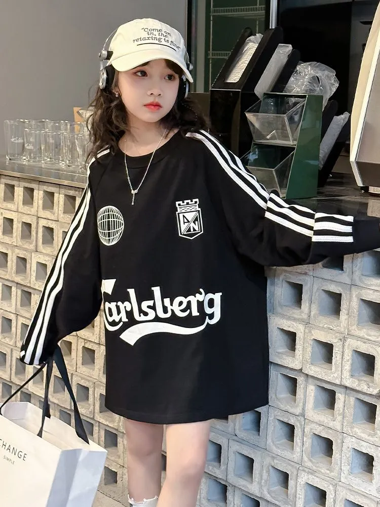 【130-170】ストリート 韓流  ファッション 目立つ 売れ筋  合わせやすい 個性派 女の子 長袖 Ｔシャツ