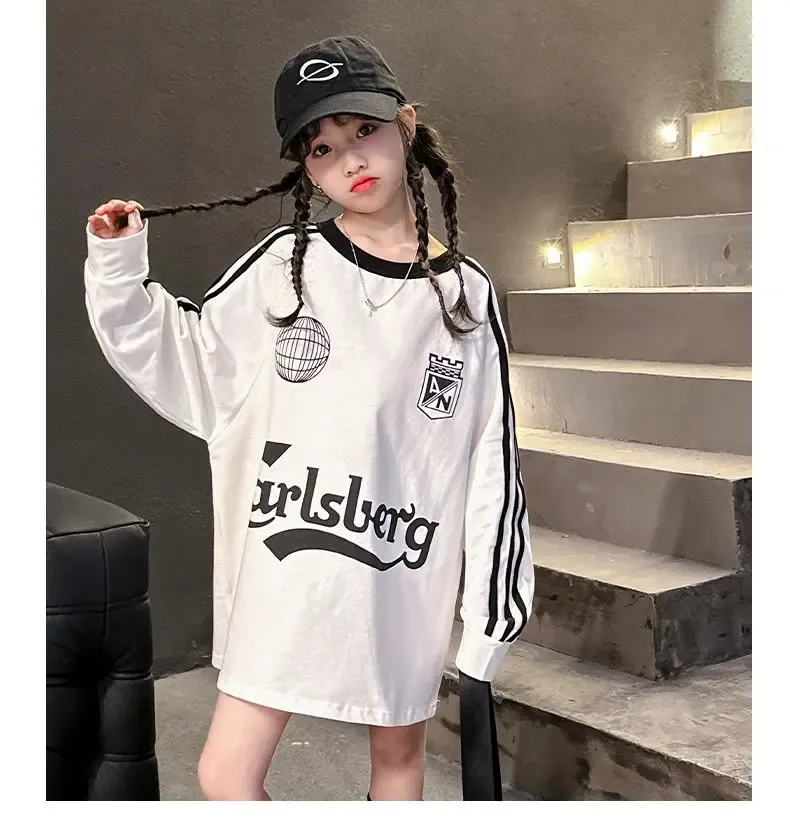 【130-170】ストリート 韓流  ファッション 目立つ 売れ筋  合わせやすい 個性派 女の子 長袖 Ｔシャツ