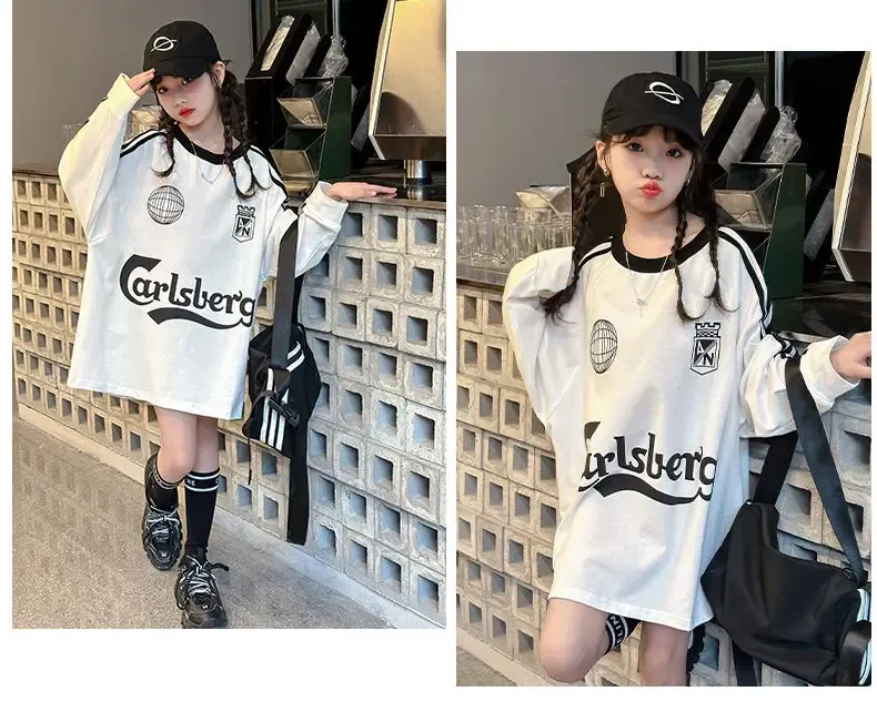 【130-170】ストリート 韓流  ファッション 目立つ 売れ筋  合わせやすい 個性派 女の子 長袖 Ｔシャツ