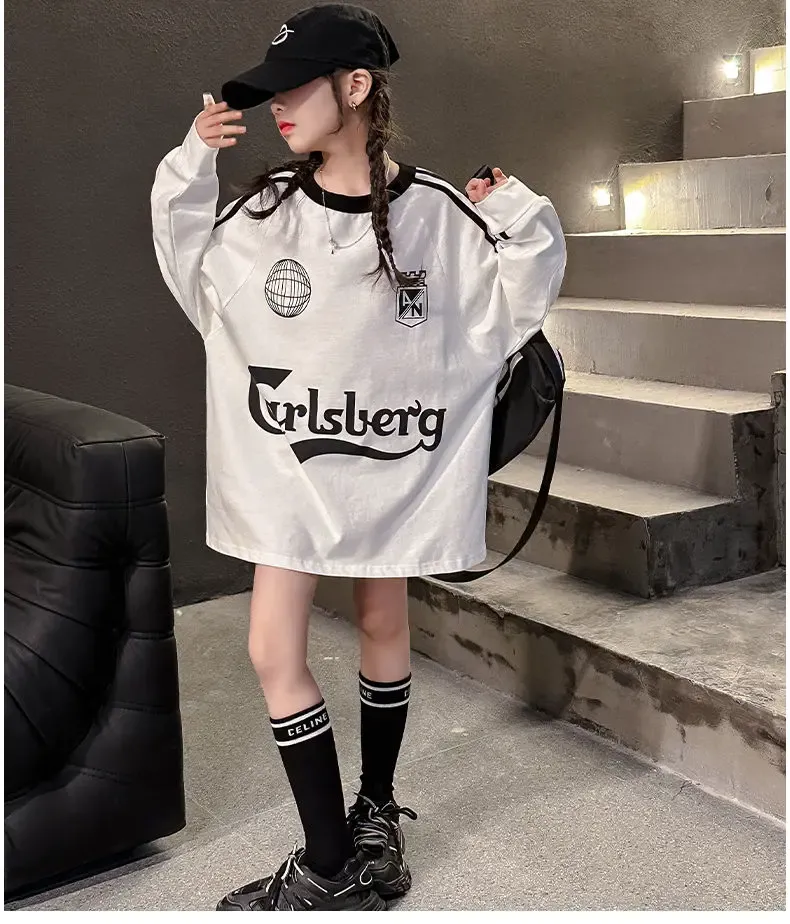 【130-170】ストリート 韓流  ファッション 目立つ 売れ筋  合わせやすい 個性派 女の子 長袖 Ｔシャツ