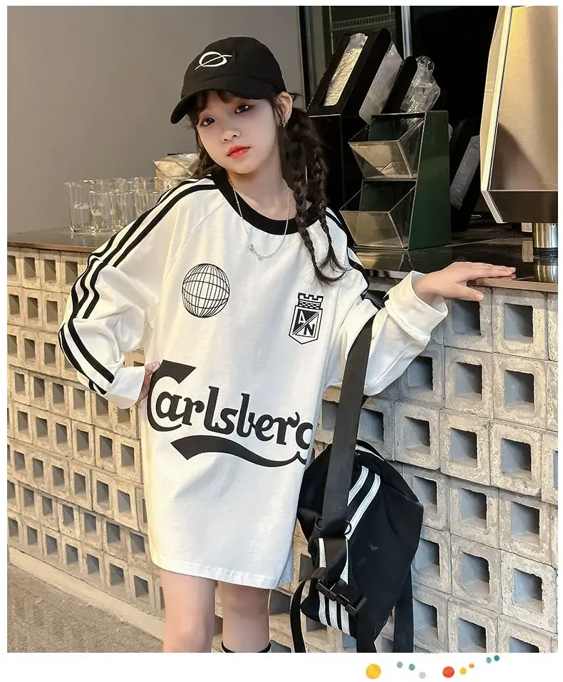 【130-170】ストリート 韓流  ファッション 目立つ 売れ筋  合わせやすい 個性派 女の子 長袖 Ｔシャツ