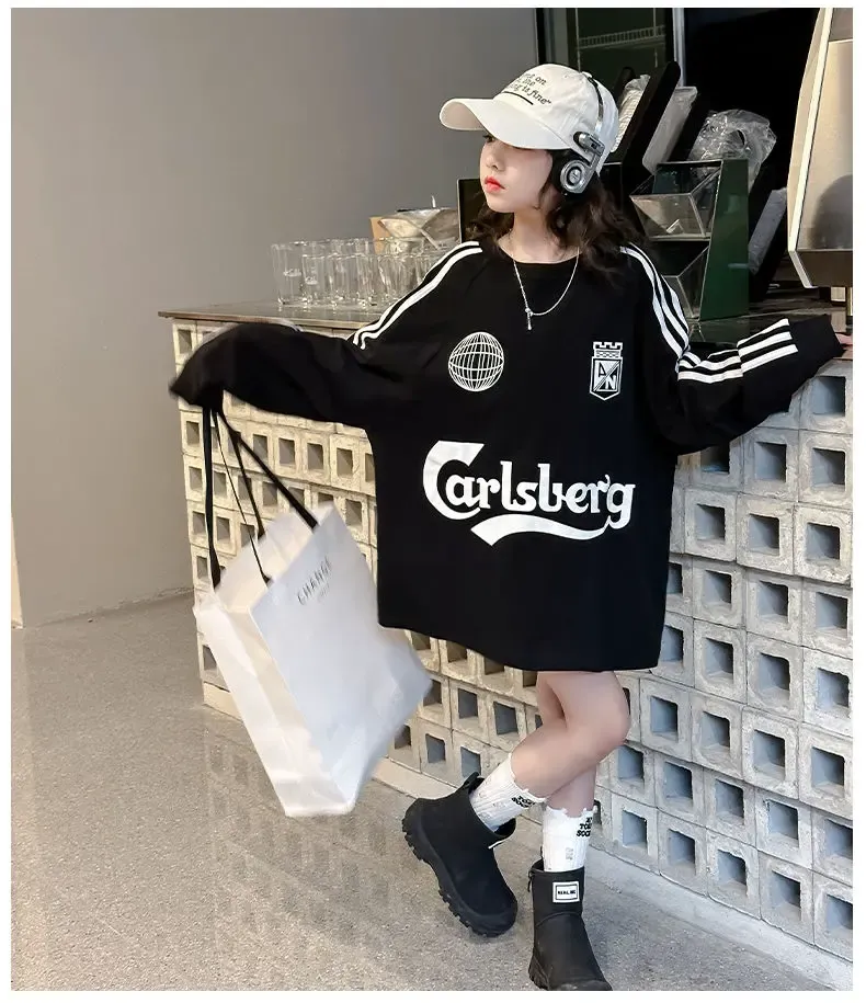 【130-170】ストリート 韓流  ファッション 目立つ 売れ筋  合わせやすい 個性派 女の子 長袖 Ｔシャツ
