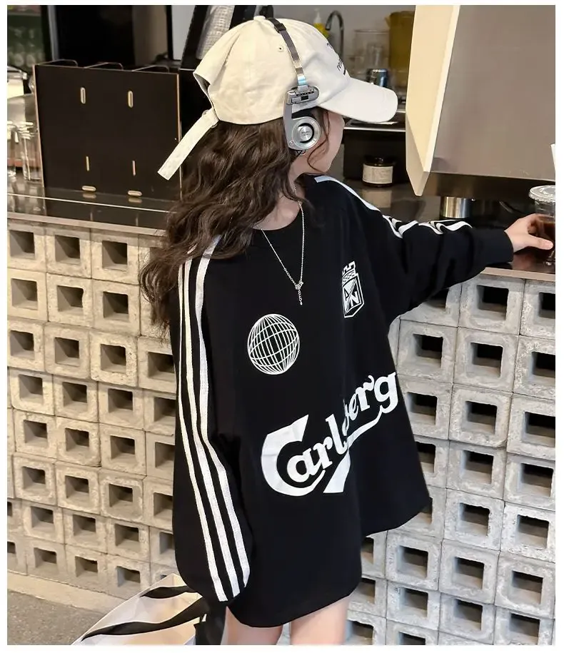 【130-170】ストリート 韓流  ファッション 目立つ 売れ筋  合わせやすい 個性派 女の子 長袖 Ｔシャツ