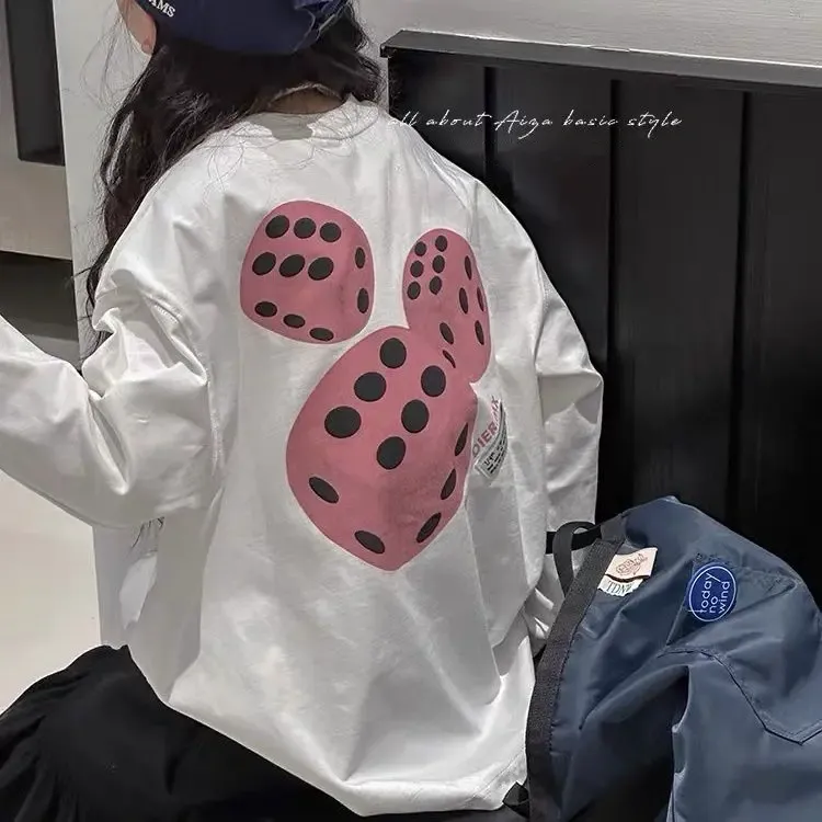 【100-160】絶対可愛い 二色選べる 合わせやすい 無地 カートゥーンプリント スタイリッシュ 新作 女の子 長袖 Ｔシャツ