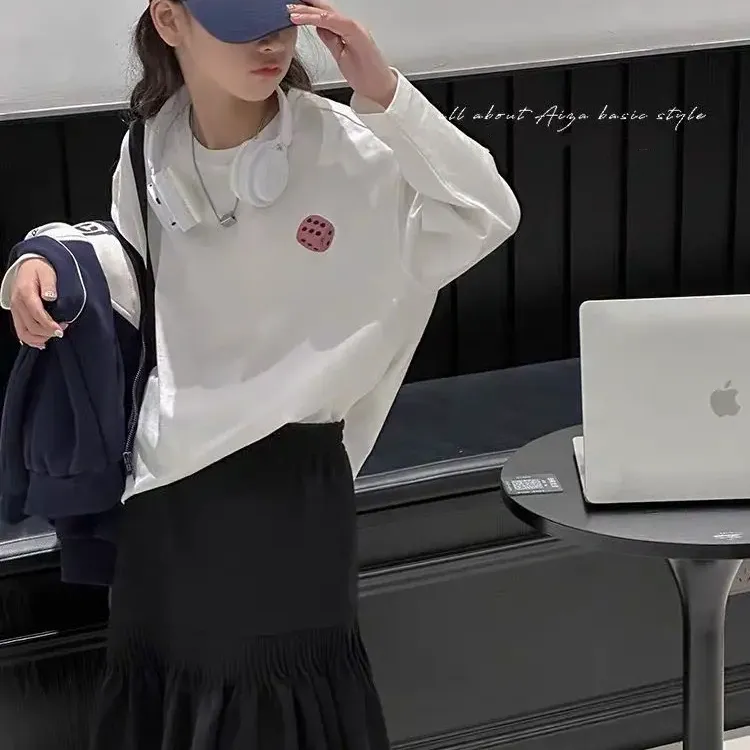 【100-160】絶対可愛い 二色選べる 合わせやすい 無地 カートゥーンプリント スタイリッシュ 新作 女の子 長袖 Ｔシャツ