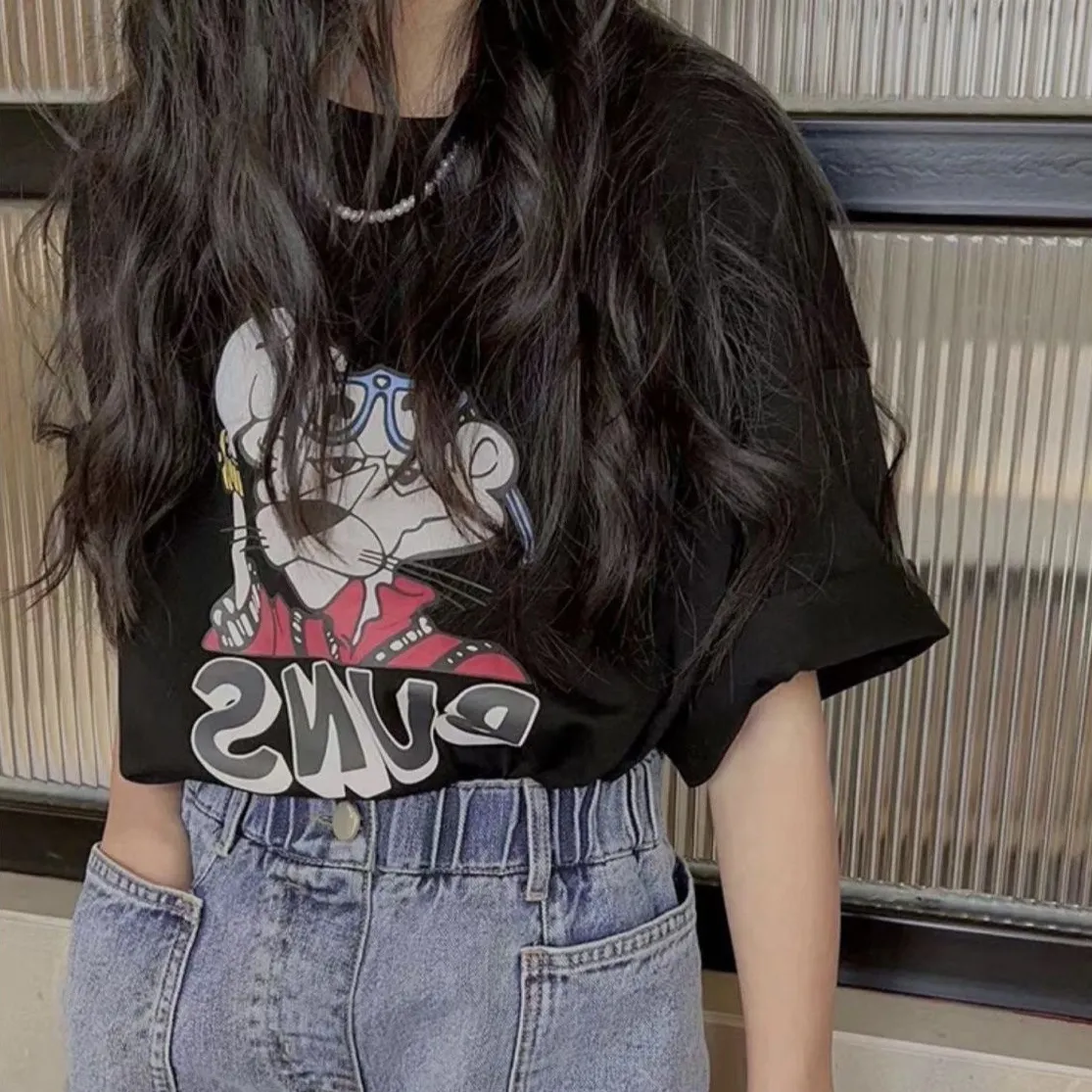 【100-160】可愛い 韓国 プリント カートゥーン 夏 子供服 女の子 キッズ ジュニア トップス 半袖 カットソー Tシャツ