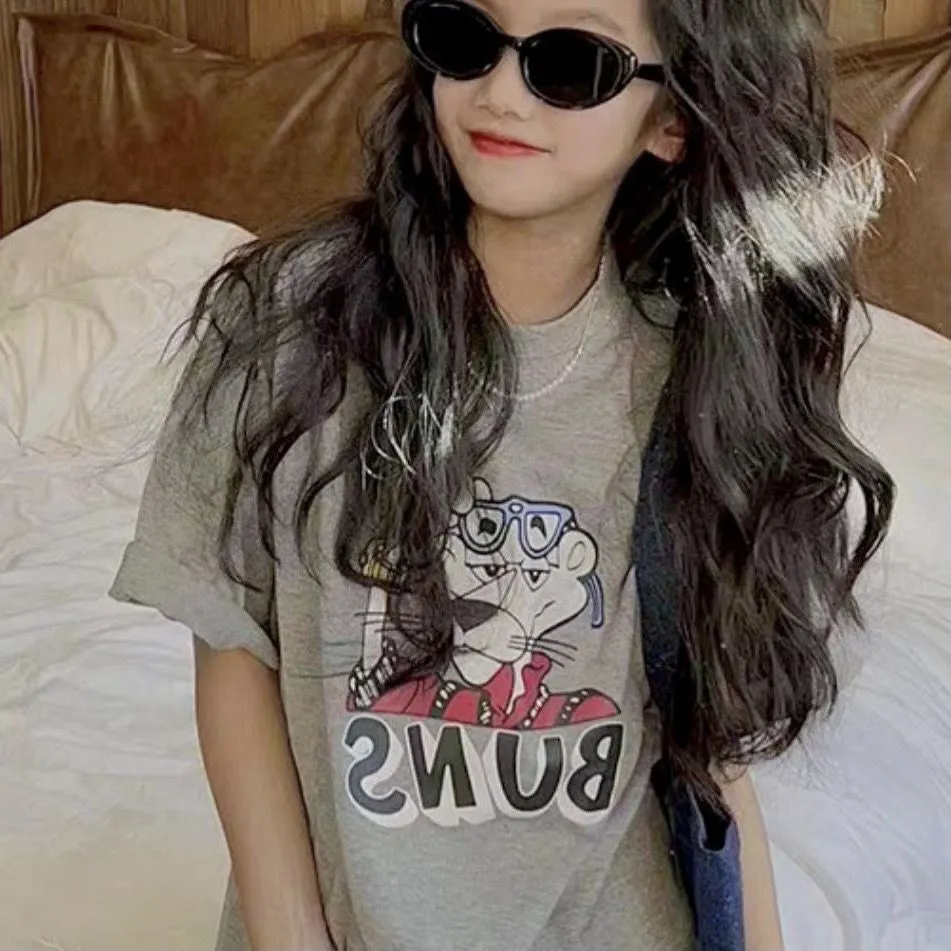 【100-160】可愛い 韓国 プリント カートゥーン 夏 子供服 女の子 キッズ ジュニア トップス 半袖 カットソー Tシャツ
