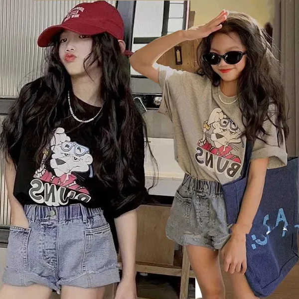 【100-160】可愛い 韓国 プリント カートゥーン 夏 子供服 女の子 キッズ ジュニア トップス 半袖 カットソー Tシャツ