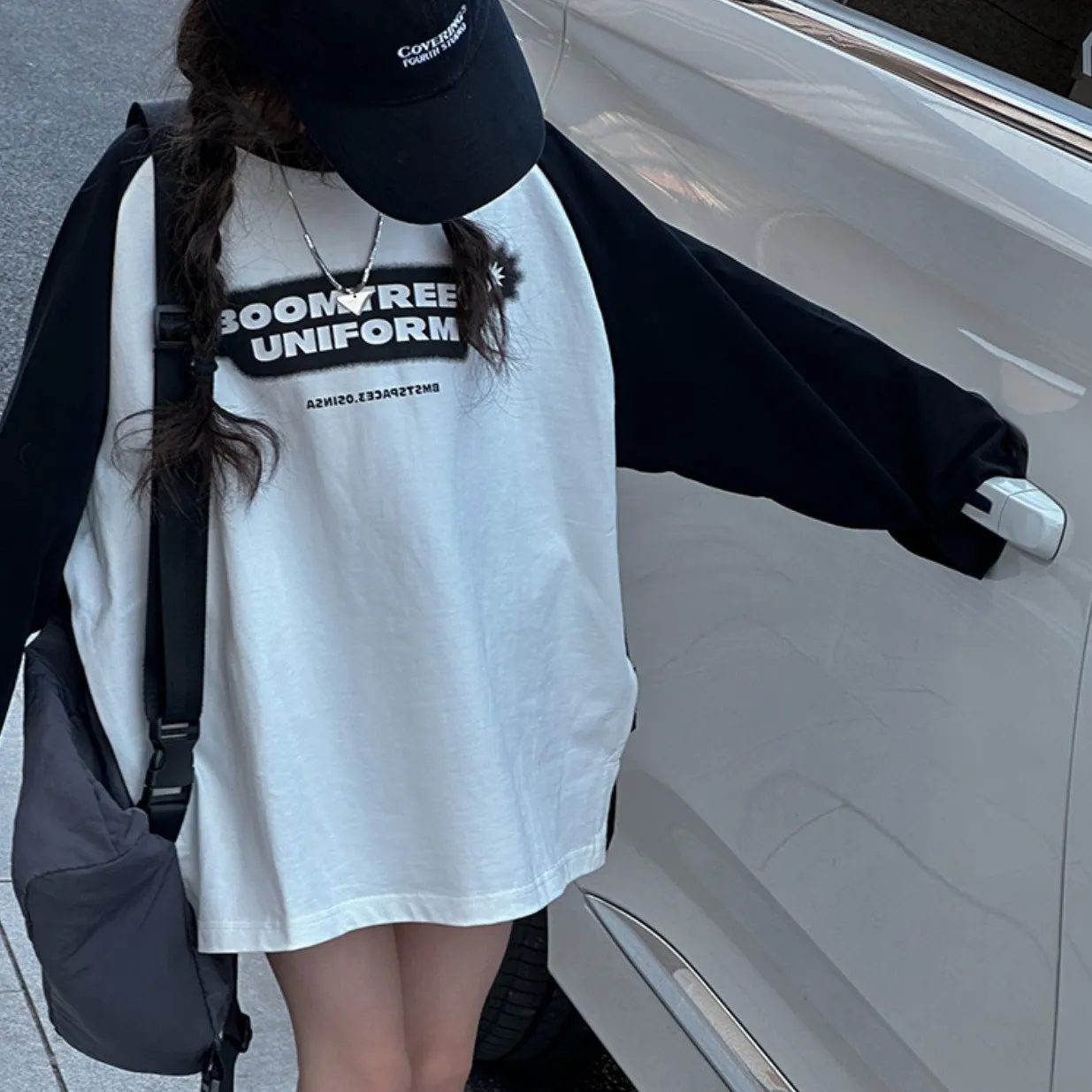 【120-170】韓国 配色 アルファベット ゆったり 春秋 子供服 女の子 キッズ ジュニア トップス 長袖 Ｔシャツ
