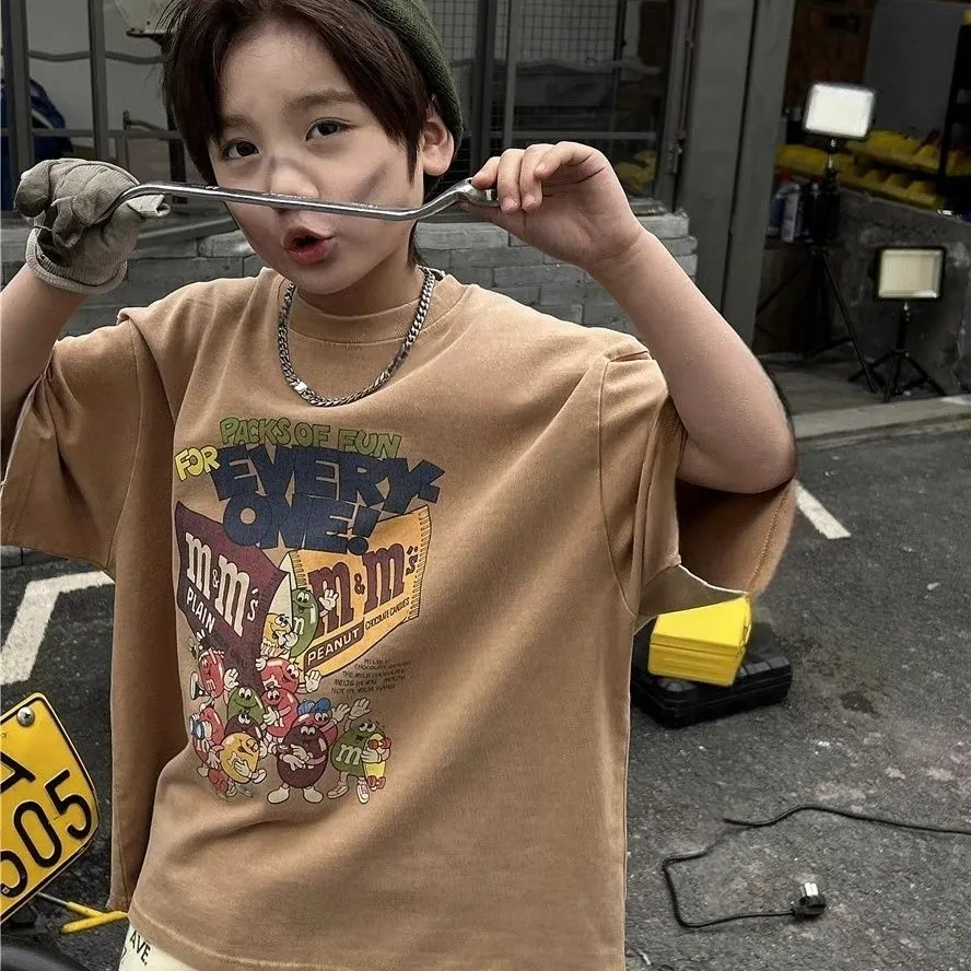 【100-160】着心地いい 欧米風 カジュアル クール 肌触りいい カートゥーンプリント 男の子 Tシャツ