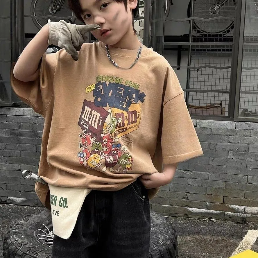 【100-160】着心地いい 欧米風 カジュアル クール 肌触りいい カートゥーンプリント 男の子 Tシャツ