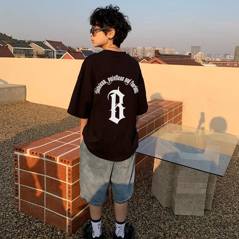 【120-170】カジュアル  ファッション コットン 男の子 アルファベット プルオーバー 無地 快適 トップス Ｔシャツ