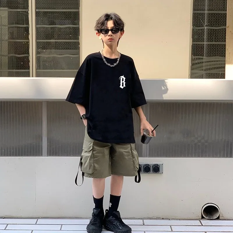 【120-170】カジュアル  ファッション コットン 男の子 アルファベット プルオーバー 無地 快適 トップス Ｔシャツ