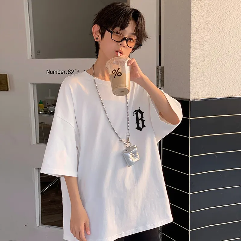 【120-170】カジュアル  ファッション コットン 男の子 アルファベット プルオーバー 無地 快適 トップス Ｔシャツ