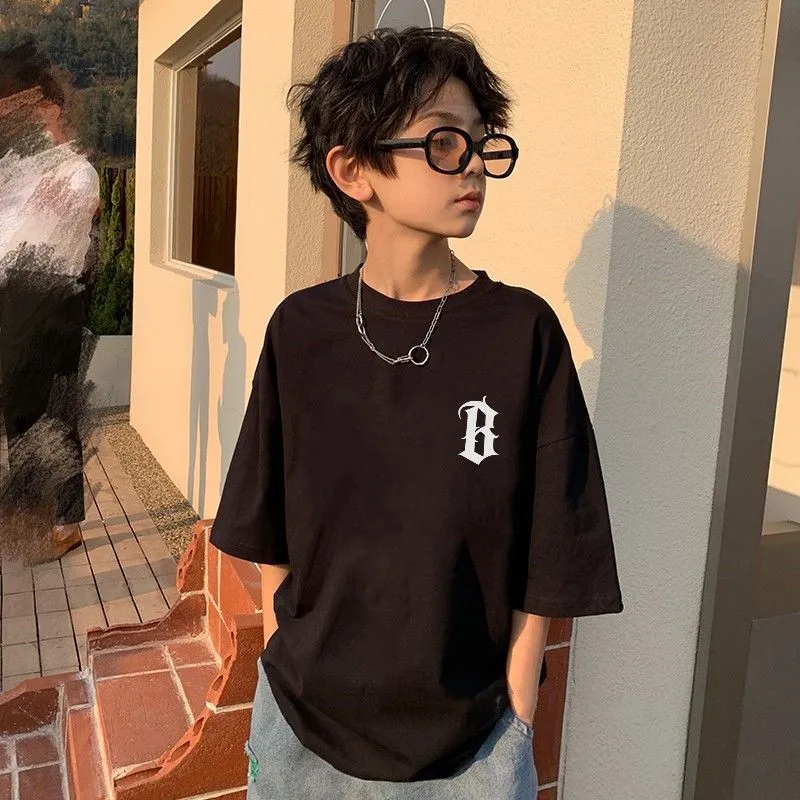 【120-170】カジュアル  ファッション コットン 男の子 アルファベット プルオーバー 無地 快適 トップス Ｔシャツ