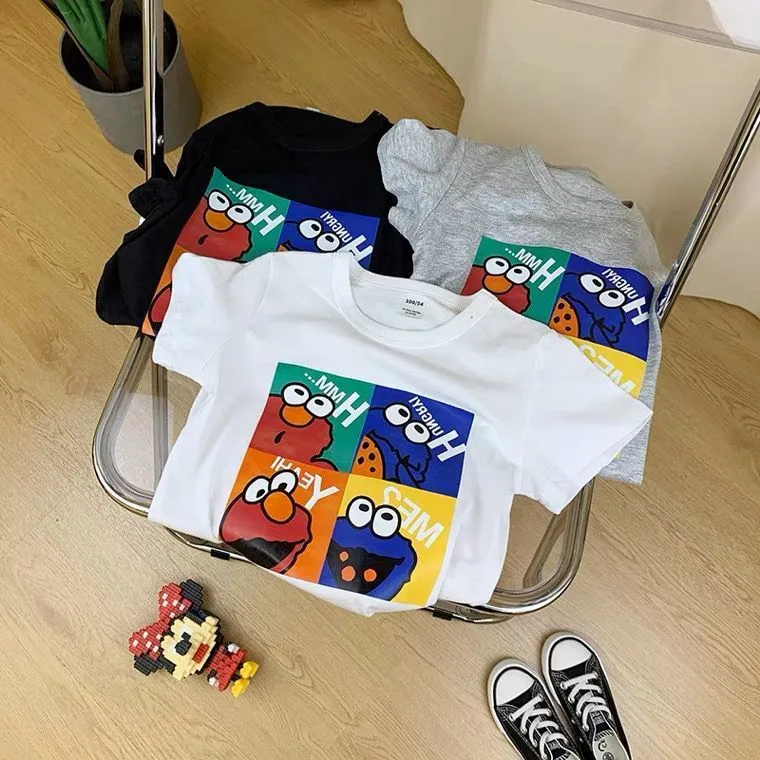 【90-160】三色選べる 夏 新作 カジュアル かわいい カートゥーンプリント 無地 通気性 合わせやすい 男の子 女の子 Tシャツ
